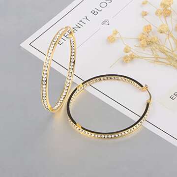 Large Gold Stainless Steel Hoop Earrings for Women, Big Cubic Zirconia Hoops ARSKRO Hypoallergenic Huge Rhinestone Crystal 50mm 2 inch Ear Ring Jewelry Gifts for Women Girlfriends Sensitive Ears