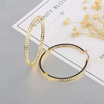 Large Gold Stainless Steel Hoop Earrings for Women, Big Cubic Zirconia Hoops ARSKRO Hypoallergenic Huge Rhinestone Crystal 50mm 2 inch Ear Ring Jewelry Gifts for Women Girlfriends Sensitive Ears