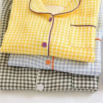 Shanghai Story Couple's Cotton Nightgown Sleepwear Long Sleeves Nightwear Casual Check Print PJS