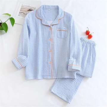 Shanghai Story Couple's Cotton Nightgown Sleepwear Long Sleeves Nightwear Casual Check Print PJS