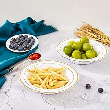 Elegant N9R 30 Pack Disposable Soup Bowls with Gold Rim