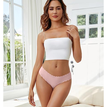 Wetopkim Seamless Thongs for Women, No Show Panties V-waisted Stretch Breathable, Seamless Thong Underwear 6 Pack S-XL