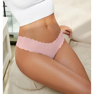 Wetopkim Seamless Thongs for Women, No Show Panties V-waisted Stretch Breathable, Seamless Thong Underwear 6 Pack S-XL