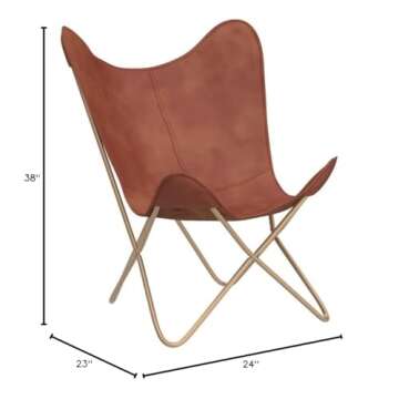 Shy Shy Let’s Touch The Sky Leather Living Room Chairs- Brown Leather Butterfly Chair-Handmade with Powder Coated Iron Frame (Cover with Folding Frame) (Golden Frame)