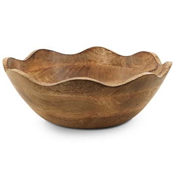 Mela Artisans Wooden Scalloped Bowl - Handcrafted with Vintage Design | Perfect for Serving Salads, ...