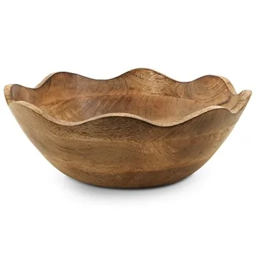 Mela Artisans Wooden Scalloped Bowl - Handcrafted with Vintage Design | Perfect for Serving Salads, ...