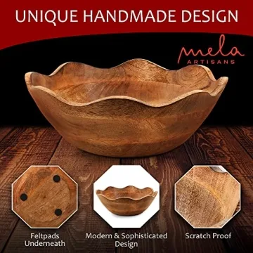 Handcrafted Mela Artisans Wooden Scalloped Bowl for Serving