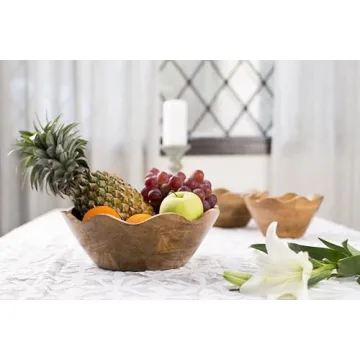 Handcrafted Mela Artisans Wooden Scalloped Bowl for Serving