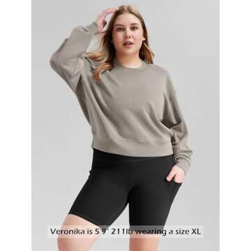 ODODOS Modal Soft Long Sleeve Cropped Sweatshirts for Women Oversized Crew Neck Pullover Crop Top, Khaki, Small