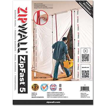 ZipWall ZipFast Reusable Dust Barrier Panels - 5' Panel 4-Pack for Easy Setup