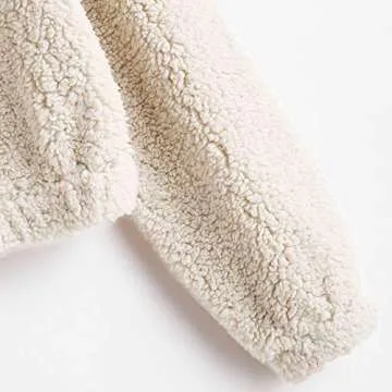 ZAFUL Women's Zip Up Faux Shearling Fluffy Oversized Hooded Teddy Jacket Coat (0-Milk White, S)