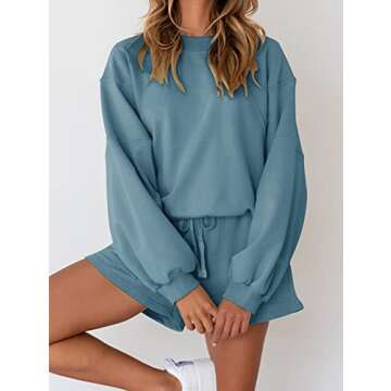 MEROKEETY Women's 2025 Fall Oversized Batwing Sleeve Lounge Sets Casual Top and Shorts 2 Piece Outfi...