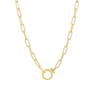 gorjana Women's Parker Necklace - 18k Gold Plated Adjustable Paperclip Link Chain, Chunky Clasp, Min...