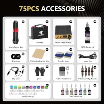 Tattoo Gun Kit,Solong Tattoo Gun Starter Kit with Anti-fatigue Mode Power Supply with 20pcs Differen...
