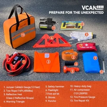 Emergency Car Safety Kit with Air Compressor and First Aid