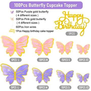 Butterfly Cake Topper Set for Birthdays and Parties