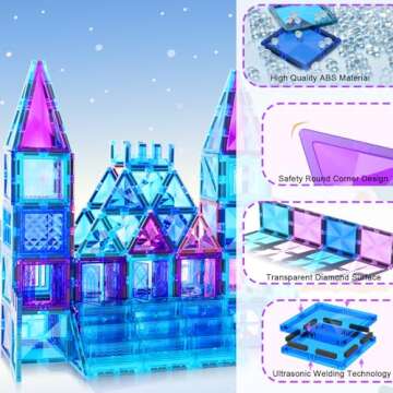AFUNX Magnetic Tiles, 116PCS Magnet Building Blocks, 3D Diamond Magnetic Blocks, Construction Stem T...