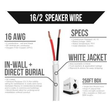 Voltive 16AWG Oxygen-Free Copper Speaker Wire - 250FT Premium Quality