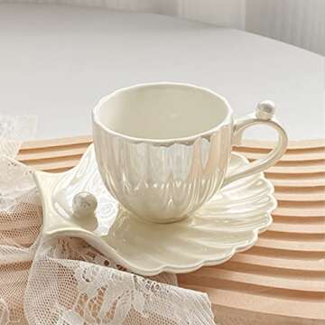 RareCi Pearl Shell Coffee Cup - Elegant 8oz Porcelain