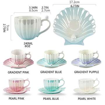 RareCi Pearl Shell Coffee Cup - Elegant 8oz Porcelain