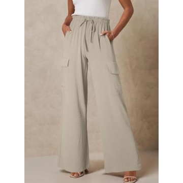 EVALESS Flowy Pants for Women - Summer Casual High Waisted Trousers