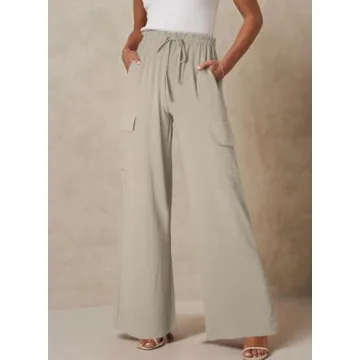 EVALESS Flowy Pants for Women - Summer Casual High Waisted Trousers