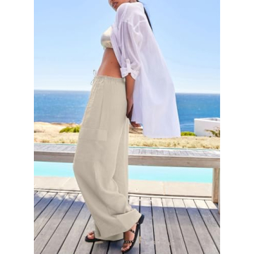 EVALESS Flowy Pants for Women - Summer Casual High Waisted Trousers