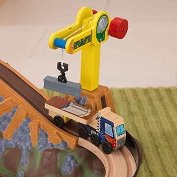 KidKraft Wooden Train Set with Bulldozer Working Crane 61 Pieces