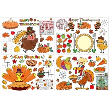 PETCEE Thanksgiving Coloring Placemats - 12 Sheets 11"x17" Fun for Kids and Parents