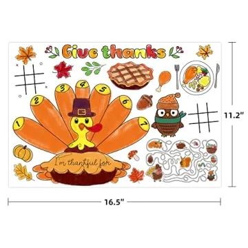 Thanksgiving Coloring Placemats for Kids - 12 Sheets Fun Activities