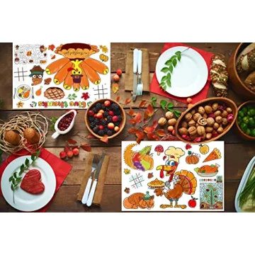 Thanksgiving Coloring Placemats for Kids - 12 Sheets Fun Activities