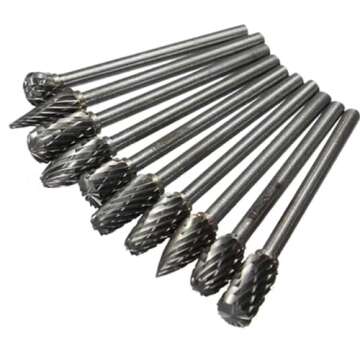 Luo ke 10 pcs Aluminum Cutting Burs - 1/8'' Shank Double Slot Tungsten Carbide Burrs Drill Bit Set for Dremel Rotary Tools