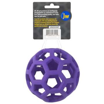 JW Pet Hol-ee Roller Dog Toy Puzzle Ball, Natural Rubber, Medium (4.5 Inch Diameter), Colors May Vary