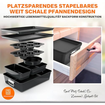 NutriChef 8-Piece Stackable Nonstick Bakeware Set - Bake with Ease