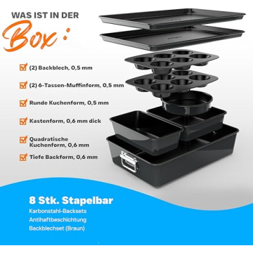 NutriChef 8-Piece Stackable Nonstick Bakeware Set - Bake with Ease