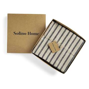 100% Pure Flax Linen Tablecloth - Black & Natural Stripe