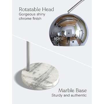 Brightech Olivia Floor Lamp, Arc Lamp for Living Rooms, Standing Lamp with LED Light Bulbs for Bedroom Reading, Great Living Room Décor, Tall Lamp for Offices - Chrome