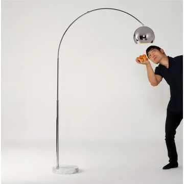 Brightech Olivia Floor Lamp, Arc Lamp for Living Rooms, Standing Lamp with LED Light Bulbs for Bedroom Reading, Great Living Room Décor, Tall Lamp for Offices - Chrome