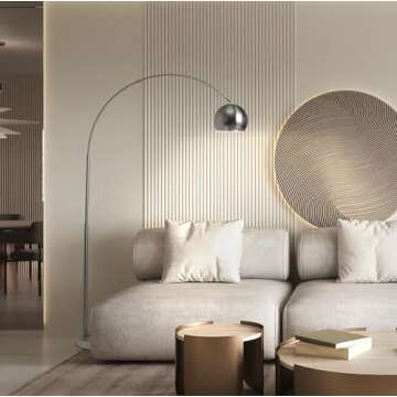 Brightech Olivia Floor Lamp, Arc Lamp for Living Rooms, Standing Lamp with LED Light Bulbs for Bedroom Reading, Great Living Room Décor, Tall Lamp for Offices - Chrome