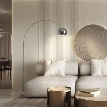 Brightech Olivia Floor Lamp, Arc Lamp for Living Rooms, Standing Lamp with LED Light Bulbs for Bedroom Reading, Great Living Room Décor, Tall Lamp for Offices - Chrome