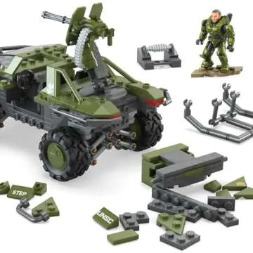 Mega Halo The Series Vehicle Building Toys Set, FLEETCOM Warthog ATV with 469 Pieces, 5 Micro Action Figures, Poseable Articulation, Kids and Fans