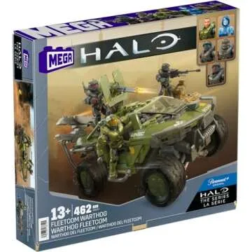Mega Halo The Series Vehicle Building Toys Set, FLEETCOM Warthog ATV with 469 Pieces, 5 Micro Action Figures, Poseable Articulation, Kids and Fans