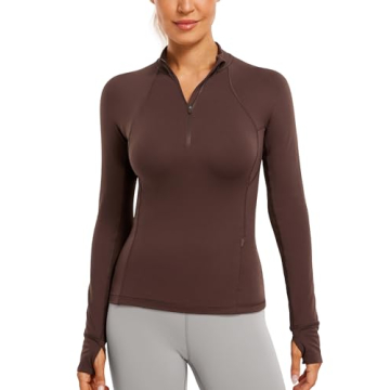 CRZ YOGA Women's Slim Fit Half Zip Pullover - Stylish Comfortable Athletic Top in Taupe