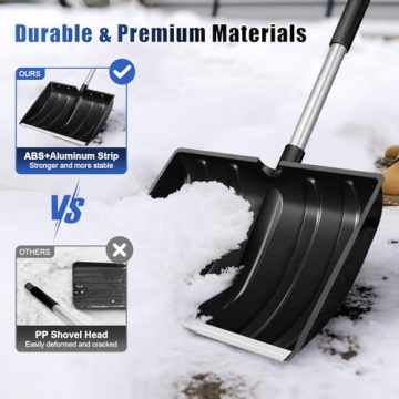 Large Portable Snow Shovel for Driveway: 52-Inch Extended Lightweight Snow Shovel for Snow Removal - Wide Snow Shovel with Ergonomic D-Grip Handle and Aluminum Blade for Garden, Car, Camping Black