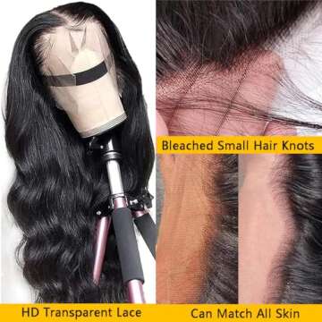13x6 Body Wave Lace Front Wigs Human Hair Pre Plucked 24 Inch HD Transparent Glueless Lace Frontal W...