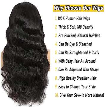 13x6 Body Wave Lace Front Wigs Human Hair Pre Plucked 24 Inch HD Transparent Glueless Lace Frontal Wigs Human Hair with Baby Hair 180% Density Brazilian Body Wave Wigs for Black Women Natural Color