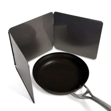 HIC Kitchen 3-Sided Splatter Guard, Non-Stick Carbon Steel, Heat Safe, Folds Flat For Storage