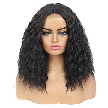 Water Wave Bob Wigs for Black Women 2x4 Lace Closure Wig Middle Part 14 Inch Women Girl's Charming Synthetic Wigs Soft Natural Looking for Daily Party Wear