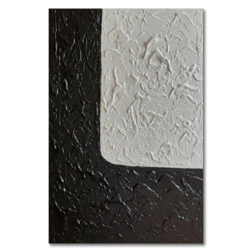 zoinart Black and White Canvas Wall Art 24x36 inches Handmade Minimalism Abstract Wall Painting Vert...