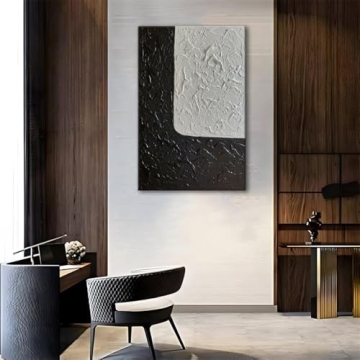 Handmade Minimalist Black and White Canvas Art 24x36